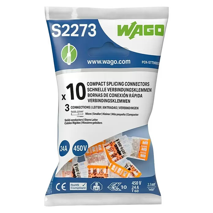 Wago Lasklem - 0,5 - 2,5 mm², 10 st., 3 st. - Vooraanzicht