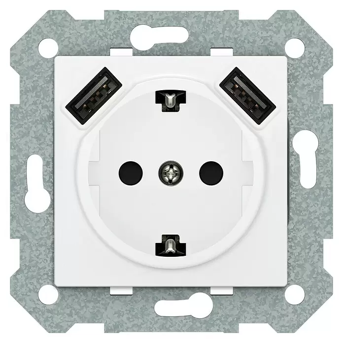 Siemens DELTA Viva Stopcontactinzet met USB - Wit, 3 aansluitingen, Kunststof - Vooraanzicht