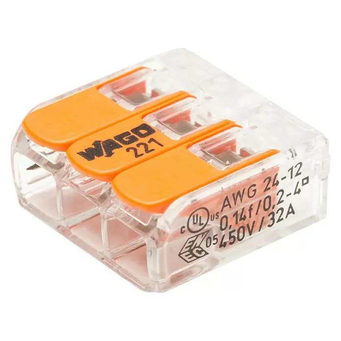 Wago Lasklem met hendel - Aantal kabels: 3 st., 0,14 - 4 mm², 50 st. - Diagonaal zicht