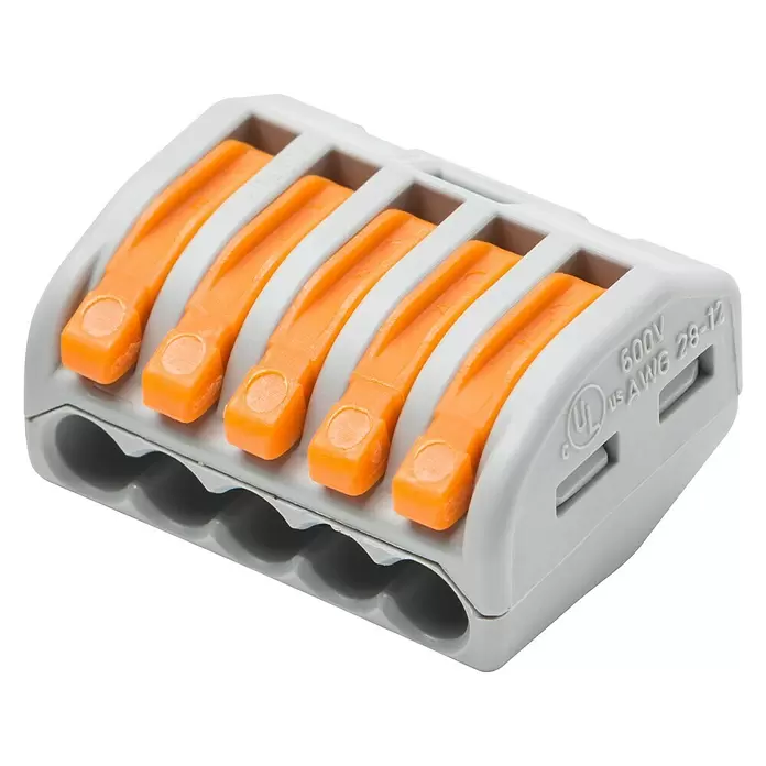 Wago Lasklem met hendel - Aantal kabels: 5 st., 2 st., 0,08 - 4 mm² - Diagonaal zicht