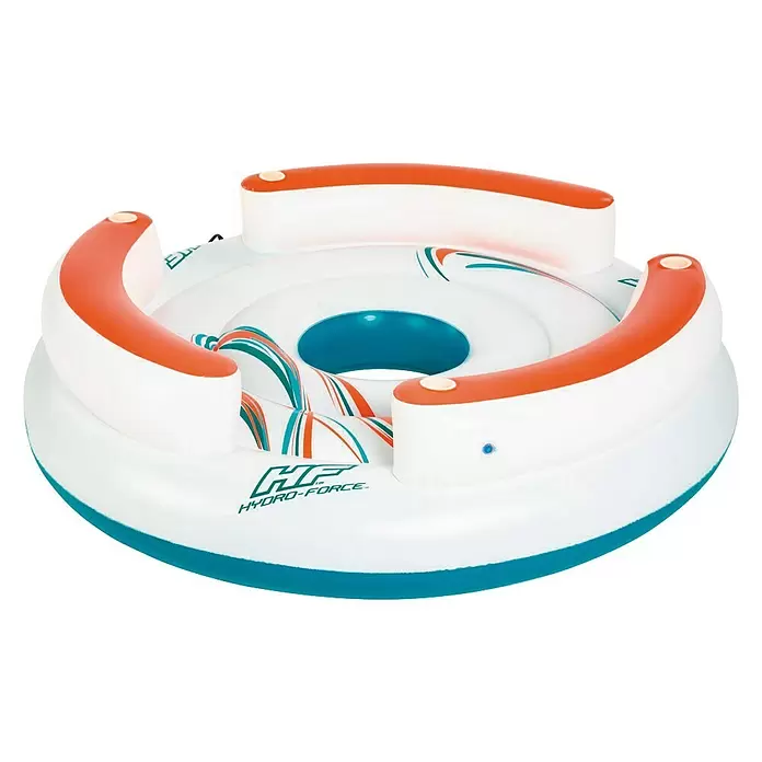 Bestway Lounge-eiland Hydro force Lazy Dayz - 255 x 255 x 67 cm, Blauw/Wit/Oranje - Diagonaal zicht