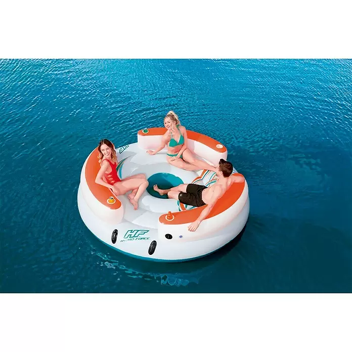 Bestway Lounge-eiland Hydro force Lazy Dayz - 255 x 255 x 67 cm, Blauw/Wit/Oranje - Toepassingsvoorbeeld
