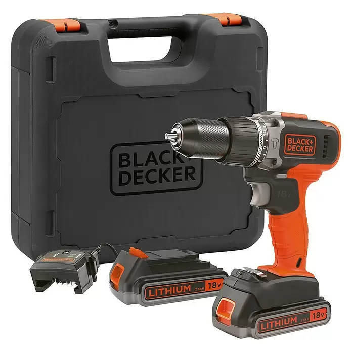 Black+Decker Accuklopboormachine BCD003ME2K-QW - 18 V, 2 accu's, 2,5 Ah, Onbelast toerental: 0 tpm - 1.400 tpm - Diagonaal zicht