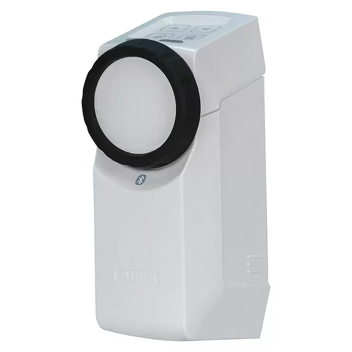 Abus HomeTec Pro Funk-Türschlossantrieb CFA 3100W - Weiß, L x B x H: 66 x 51 x 138 mm, Einsatzbereich: Hauseingangstür - Diagonale Ansicht