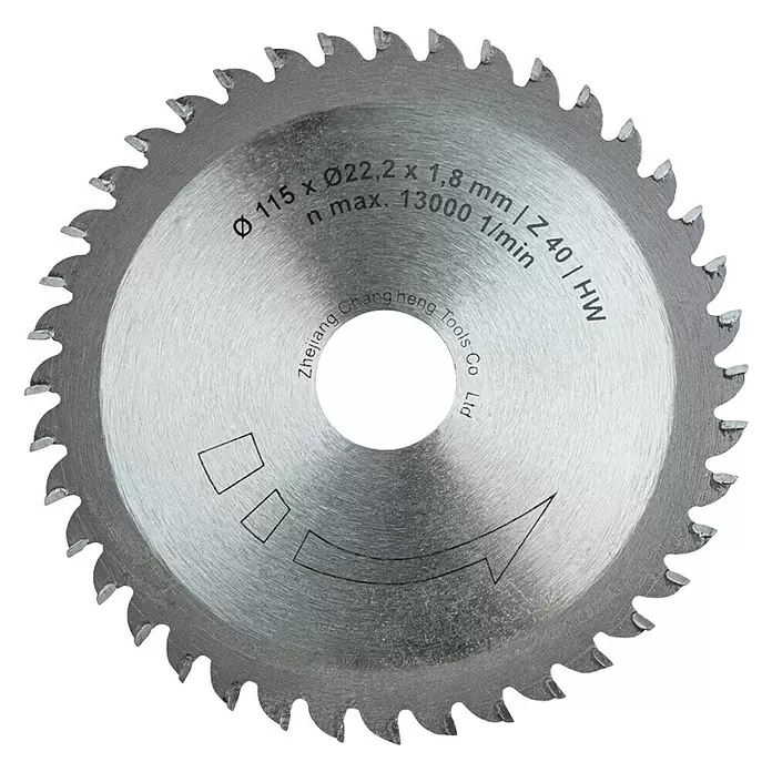 Scheppach Kreissägeblatt - 115 mm, Bohrung: 22,22 mm, 40 Zähne - Vorderansicht