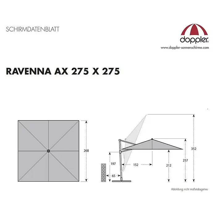 Derby Ravenna Pendelschirm AX - Hellgrau, L x B: 268 x 268 cm - Skizze