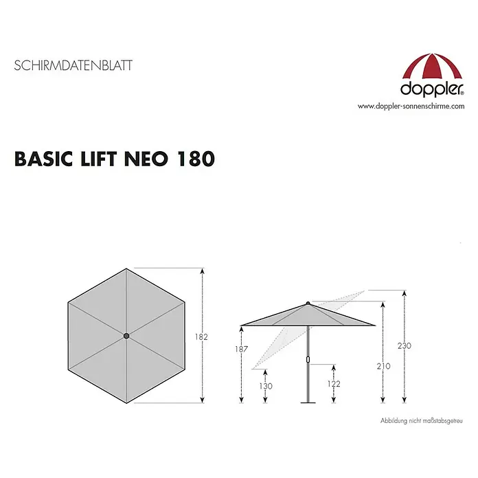Derby Basic Lift Sonnenschirm Neo - Anthrazit, Durchmesser: 180 cm - Skizze