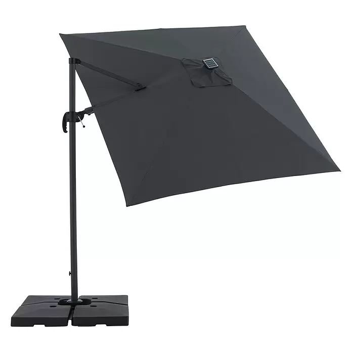 Derby Ravenna LED-Sonnenschirm AX - Anthrazit, L x B: 246 x 246 cm - Diagonale Ansicht