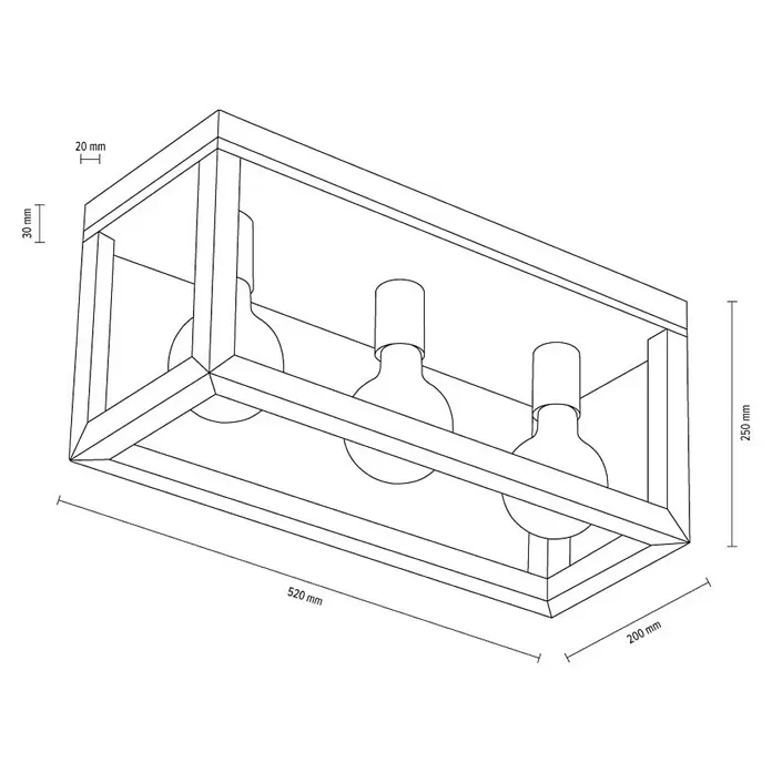Spotlight Deckenleuchte - 180 W, L x B x H: 52 x 20 x 25 cm, Eiche, E27 - Skizze