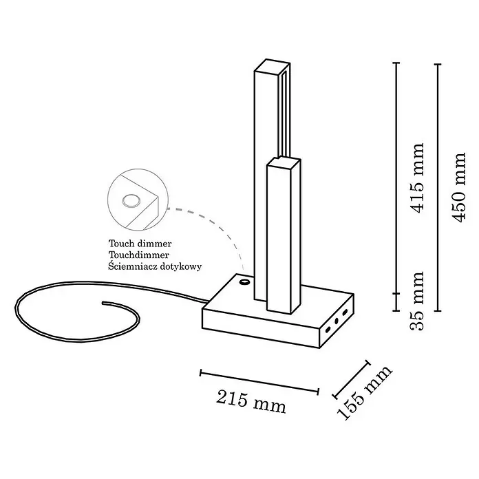 Spotlight LED-Tischleuchte Manhattan - 10 W, L x B x H: 15,5 x 21,5 x 45 cm, Eiche, Warmweiß - Skizze
