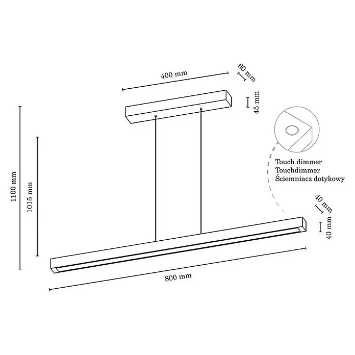 Spotlight LED-Pendelleuchte - Höhe: 60 cm - Skizze