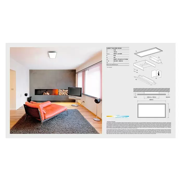 Ledvance LED-Panel Planon Plus - 17 W, L x B x H: 59,5 x 29,5 x 4,6 cm, Kaltweiß - Rückansicht