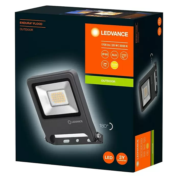 Ledvance LED-Strahler Endura Flood - Anthrazit, 20 W, IP65 - Diagonale Ansicht
