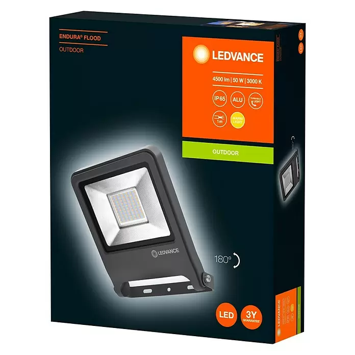 Ledvance LED-Strahler Endura Flood - Anthrazit, 50 W, IP65 - Diagonale Ansicht