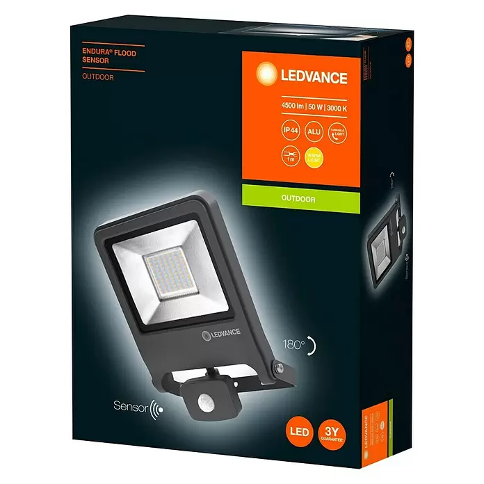 Ledvance LED-Strahler Endura Flood - Anthrazit, Sensor, 30 W, IP44 - Diagonale Ansicht