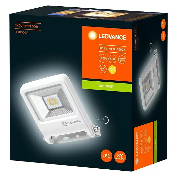 Ledvance LED-Strahler Endura Flood - Weiß, 10 W, IP65 - Diagonale Ansicht