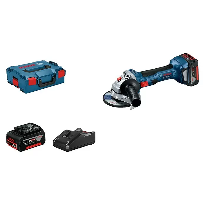 Bosch Professional Amoladora angular de batería GWS 18V-7 - 18 V, 2 baterías, 4 Ah, Diámetro disco: 125 mm - Vista angular