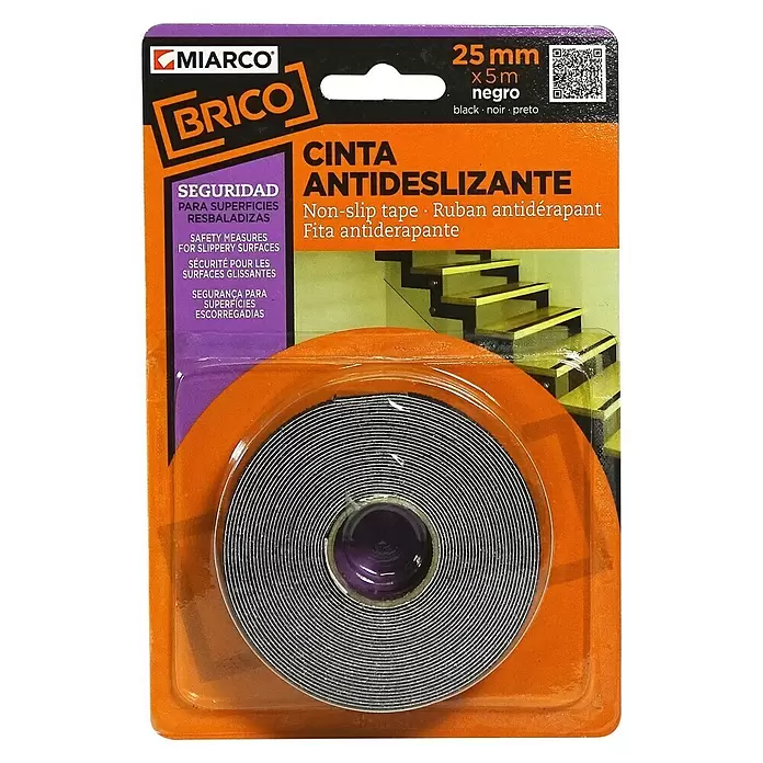 Cinta antideslizante - L x An: 5 m x 2,5 cm, Negro - Vista frontal