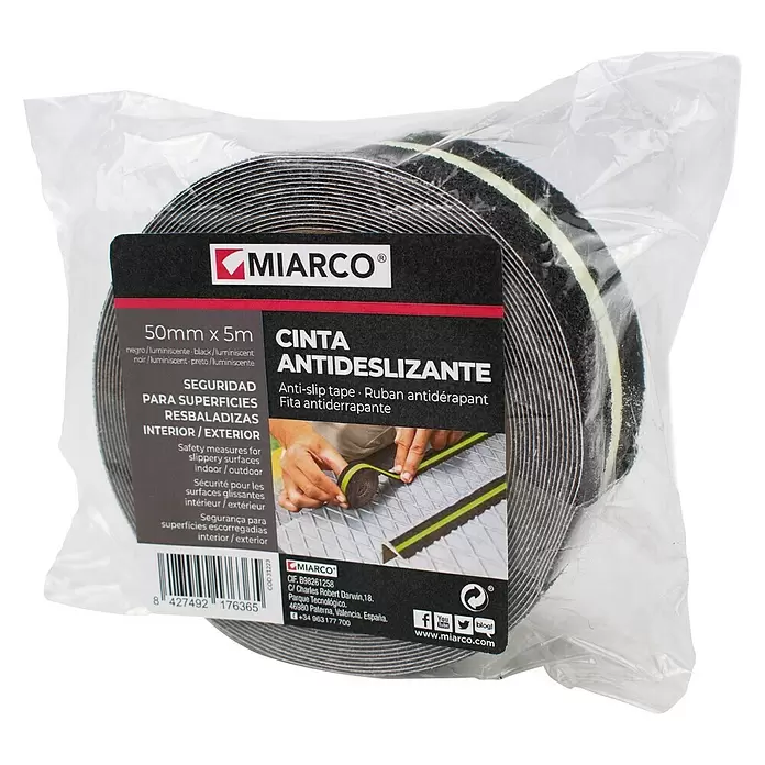 Cinta antideslizante - L x An: 5 m x 5,2 cm, Negro, Fotoluminiscente - Vista angular