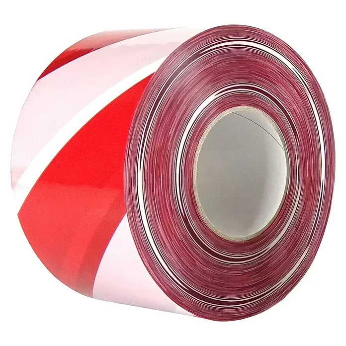 Cinta de señalización - L x An: 200 m x 100 mm, Rojo/Blanco, Espesor: 100 µm - Vista angular