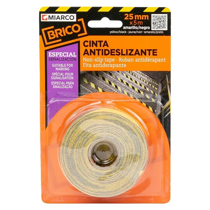 Cinta antideslizante - L x An: 5 m x 2,5 cm, Amarillo/Negro - Vista frontal