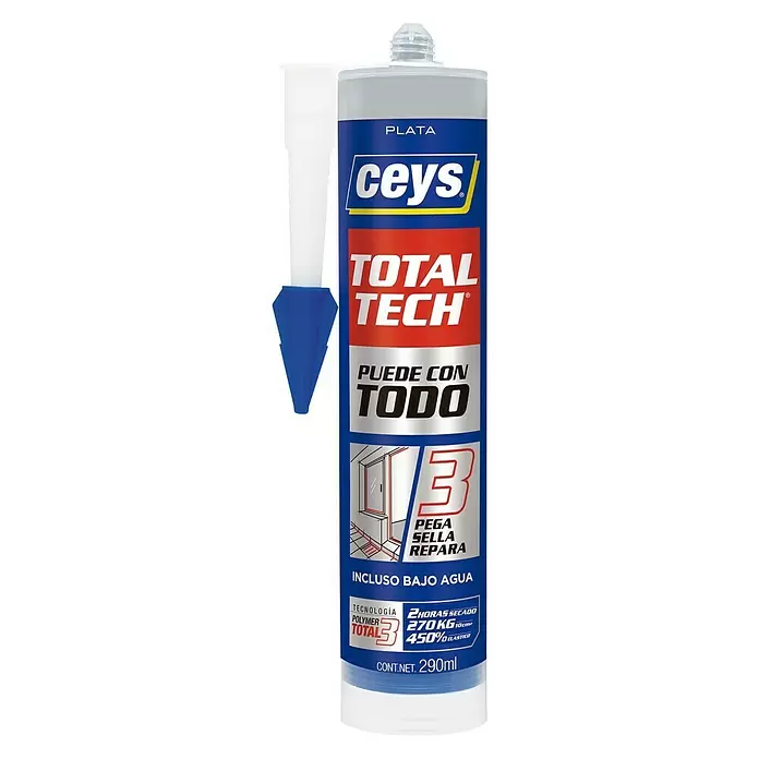 Ceys Adhesivo y sellador Total-Tech - Plata, 290 ml - Vista frontal