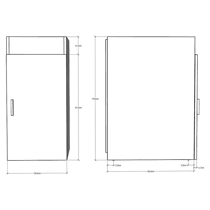 Mueble de lavabo Henares en kit - L x An x Al: 56 x 38 x 79 cm, Blanco - Dibujo técnico