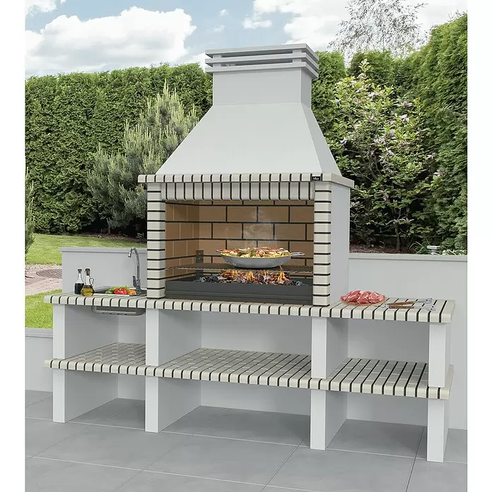 Barbacoa de obra Nisa - Parrilla de barbacoa regulable en altura, Superficie parrilla: 97 x 60 cm - Foto ambiente