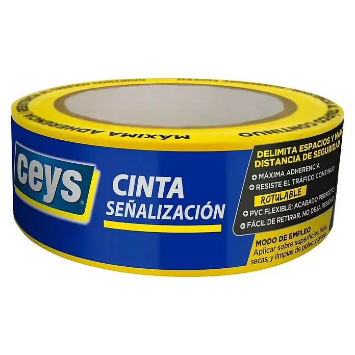 Ceys Cinta de señalización - L x An: 33 m x 55 mm, Amarillo - Vista angular