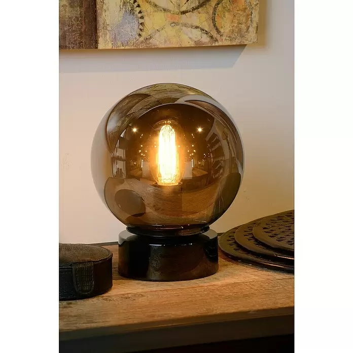 Lucide Tischleuchte Jorit - 60 W, L x B x H: 20 x 20 x 24,5 cm, Rauch, E27 - Stimmungsaufnahme