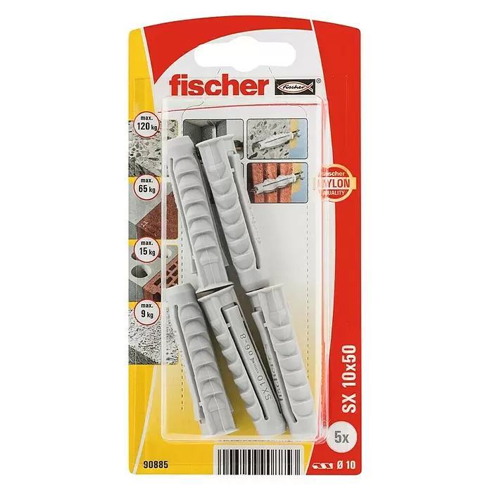 Fischer SX Taco de expansión - Diámetro taco: 10 mm, Longitud taco: 50 mm, 5 uds. - Vista frontal