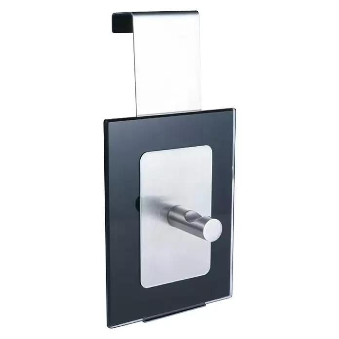 Portaferm Wand- & Türgarderobenleiste - Ausstattung: 1 Haken, Glas/Metall, Schwarz/Edelstahl - Diagonale Ansicht
