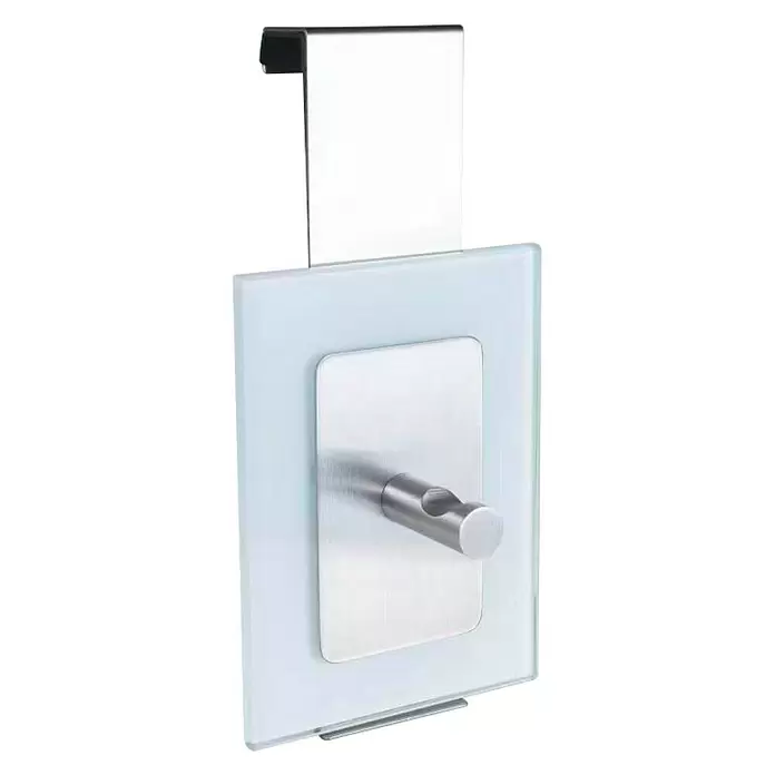 Portaferm Wand- & Türgarderobenleiste - Ausstattung: 1 Haken, Glas/Metall, Weiß/Edelstahl - Diagonale Ansicht