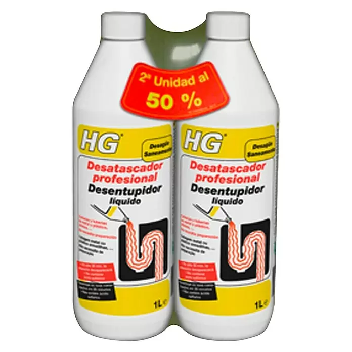 HG Desatascador líquido Pack profesional 2a unidad al 50% - 2 uds., Botella - Vista frontal