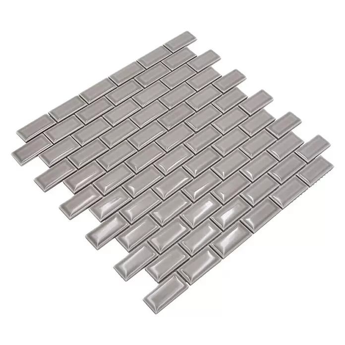 Mozaïektegel brick Metrotegel CBC 102 - 30 x 30 cm, Grijs, Glanzend - Diagonaal zicht