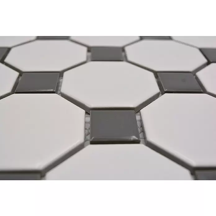 Mozaïektegel achthoek Octa G 469 - 29,5 x 29,5 cm, Wit/grijs, Mat - Close-up