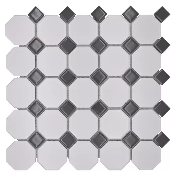 Mozaïektegel achthoek Octa G 469 - 29,5 x 29,5 cm, Wit/grijs, Mat - Bovenaanzicht