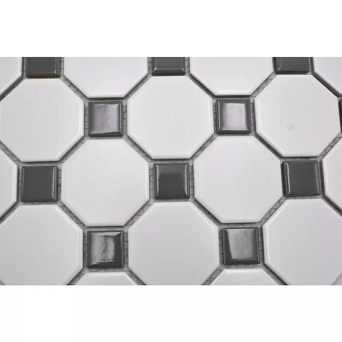 Mozaïektegel achthoek Octa G 469 - 29,5 x 29,5 cm, Wit/grijs, Mat - Close-up