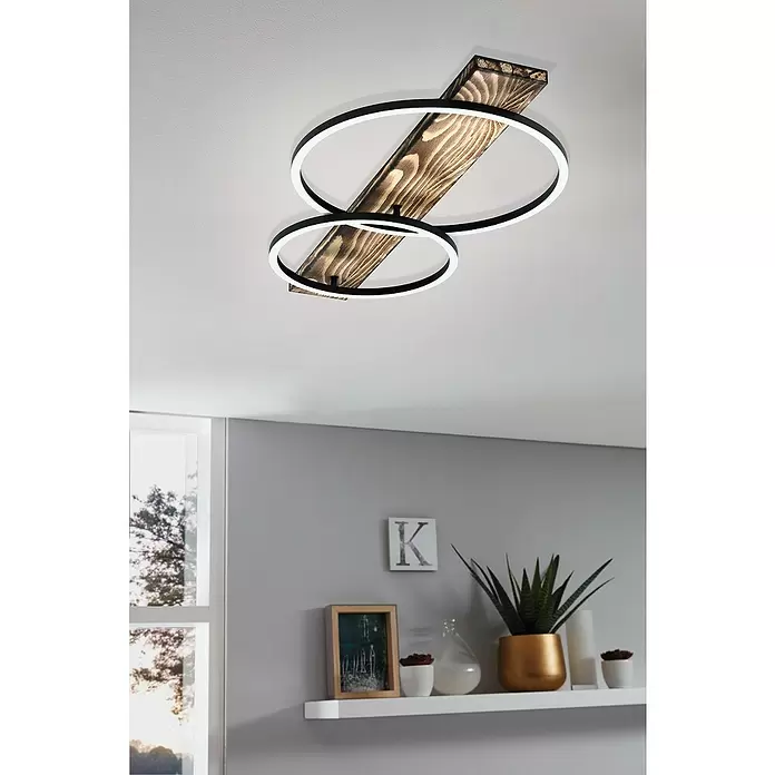 Eglo LED-Deckenleuchte Boyal - 24 W, L x B x H: 78 x 40 x 9 cm, Holz/Klar, Warmweiß - Stimmungsaufnahme