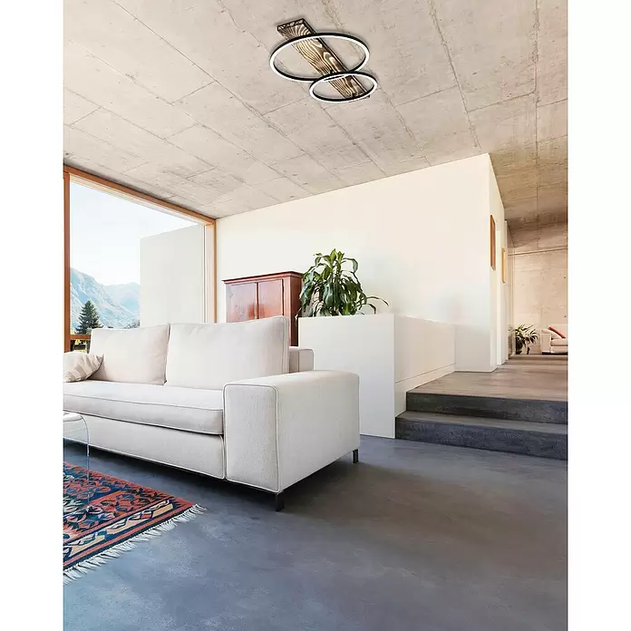 Eglo LED-Deckenleuchte Boyal - 24 W, L x B x H: 78 x 40 x 9 cm, Holz/Klar, Warmweiß - Stimmungsaufnahme