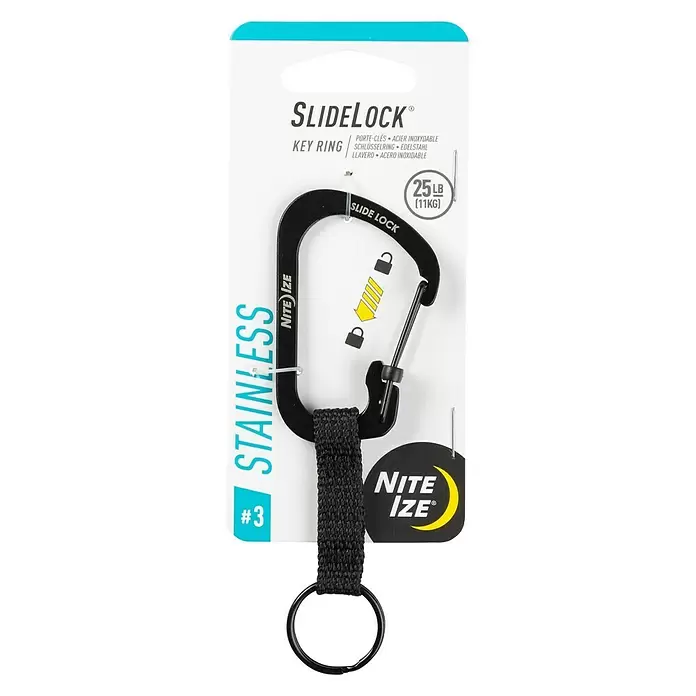 Nite Ize Karabinerhaken Slidelock Key Ring - Edelstahl, Schwarz - Vorderansicht