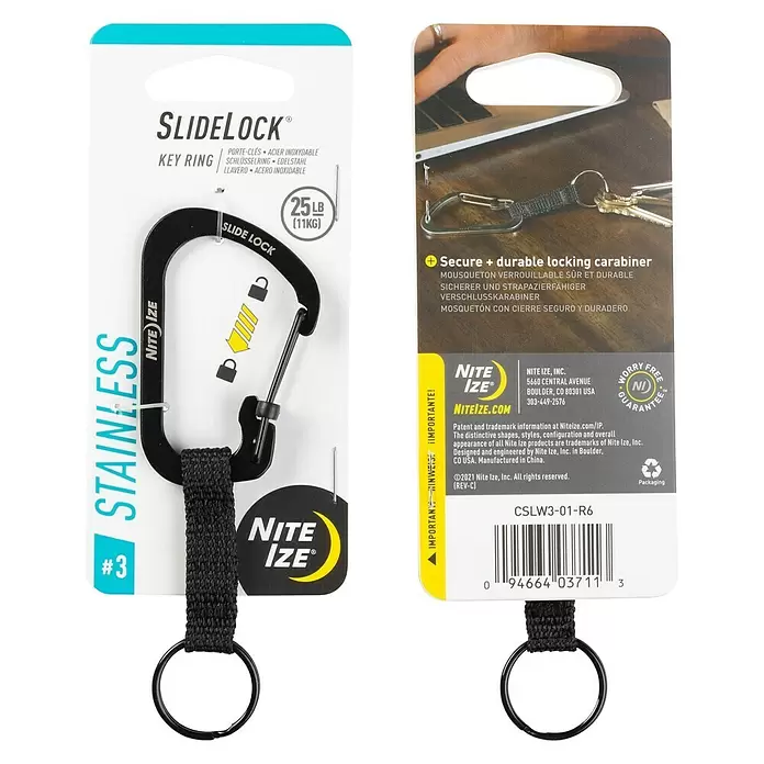Nite Ize Karabinerhaken Slidelock Key Ring - Edelstahl, Schwarz - Vorderansicht