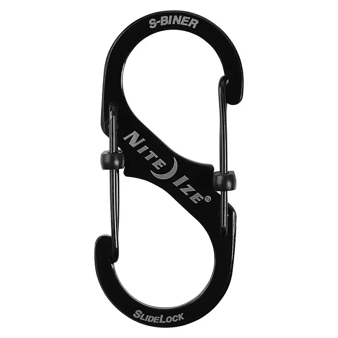 Nite Ize Doppelkarabiner S-Biner Slidelock - L x B: 104 x 13 mm, Edelstahl, Schwarz - Vorderansicht