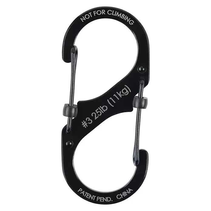 Nite Ize Doppelkarabiner S-Biner Slidelock - L x B: 104 x 13 mm, Edelstahl, Schwarz - Vorderansicht