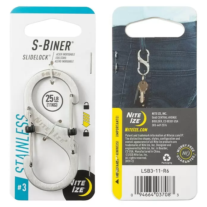 Nite Ize Karabinerhaken S-Biner Slidelock - Edelstahl - Vorderansicht