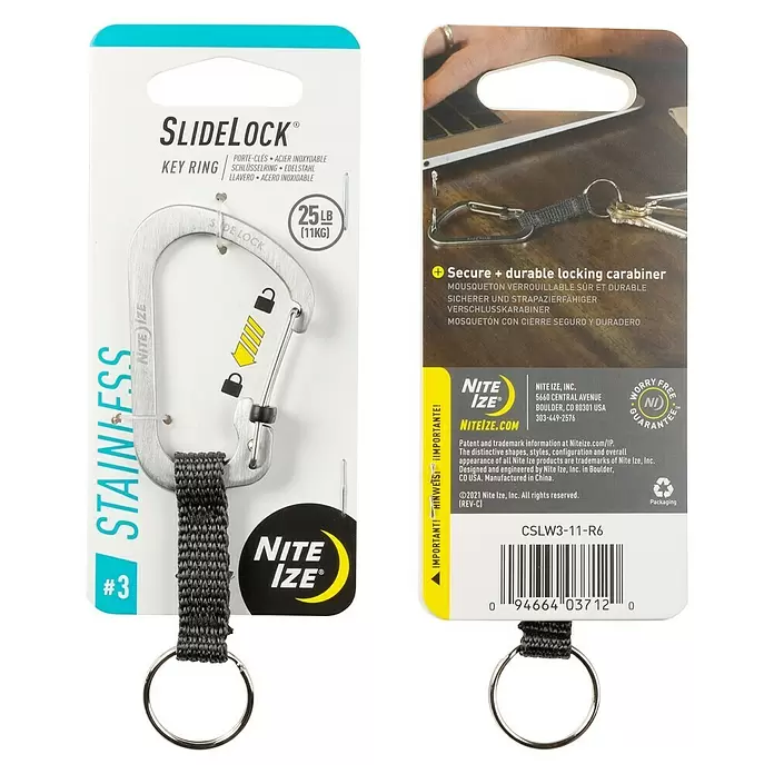 Nite Ize Karabinerhaken Slidelock Key Ring - Edelstahl, Silber - Vorderansicht