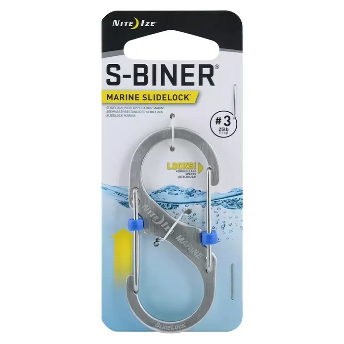 Nite Ize Doppelkarabiner S-Biner Marine SlideLock - L x B: 104 x 13 mm, Edelstahl, Silber - Vorderansicht
