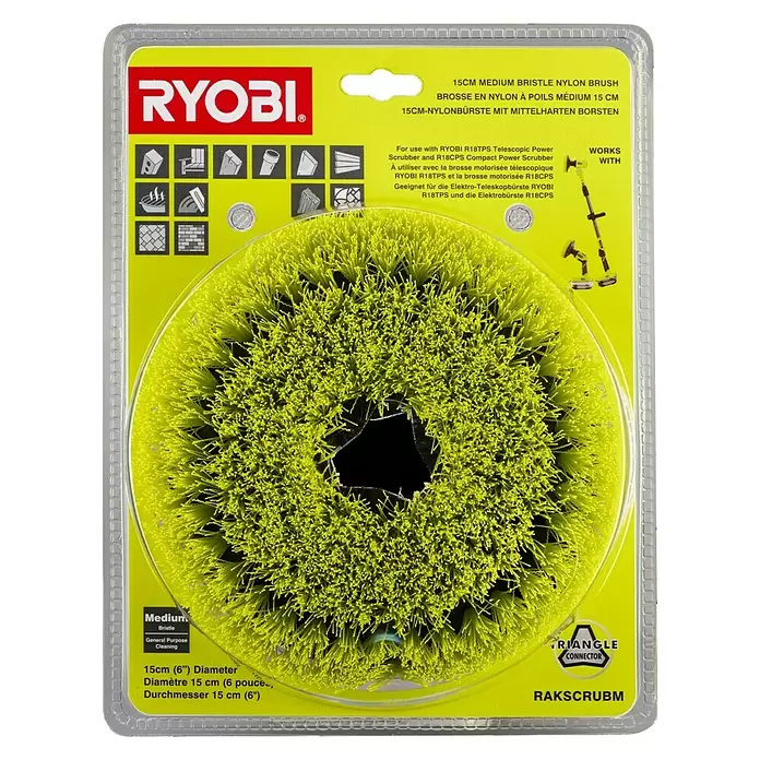 Ryobi Cepillo de lavado RAKSCRUBM - Diámetro: 15 cm, Cerdas medianas - Vista frontal