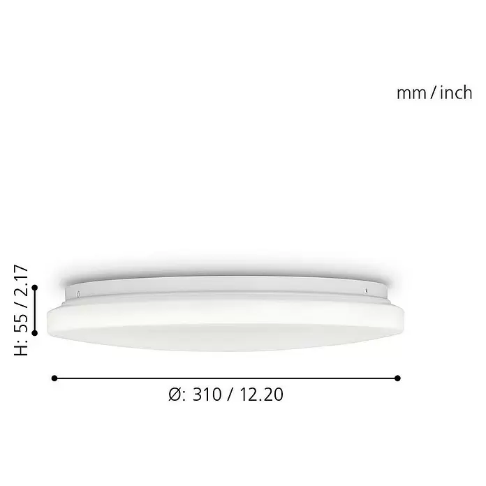 Eglo LED-Deckenleuchte rund Pogliola - 18 W, Ø x H: 310 x 55 mm, Weiß, Warmweiß - Skizze