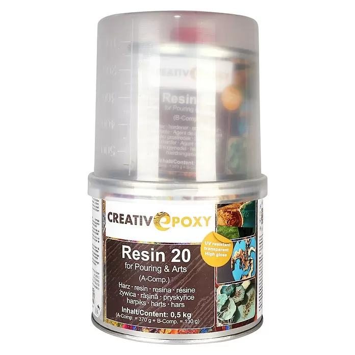 CreativEpoxy Gießharz Resin 20 A+B - 500 g, Passend für: Bis zu 20 mm Schichtstärke - Vorderansicht
